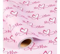 Burymento Wedding Wrapping Paper Roll, Pink and White Mr and Mrs Gift Wrap with Grid Lines, Romantic Bridal Shower Gift Wrapping Paper for Engagement, Anniversary (Mini Roll, 17 In x 16.4 Ft)