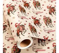 Burymento Western Cowboy Christmas Wrapping Paper, Vintage Country Rustic Santa Riding Horse Christmas Gift Wrapping Paper for Men, Horse Lover, Holiday Present Packaging (17 in x 16.4 ft, Mini Roll)