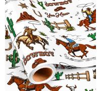 Burymento Western Cowboy Gift Wrapping Paper, Vintage Rodeo Gift Wrap with Wild West Horse Design for Men Women Boys Birthday, Fathers Day, Christmas, Country Farm Theme, Holiday (17in x 16.4ft)