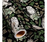 Burymento Woodland Owl Christmas Wrapping Paper Roll, Green Forest Owls Pinecones & Evergreen Christmas Gift Wrap for Xmas Present, Holiday Parties & Winter Celebration (17 in x 16.4 ft, Mini Roll)