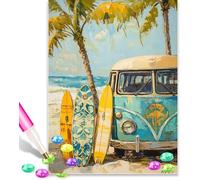 Bus and Surfboards 5D Diamond Art Kits Adults 12x16 Inch Diamond Art Kit for Beginners, DIY Full Drill Diamond Painting Gem Art and Crafts, for Gift Home Wall Decor 10872