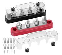 Bus Bar 12V - 48V Power Distribution Block Max 150A AC/200A DC Terminal Block with Cover 4 x M5 Posts for Cars RVs Ships Yachts -Negative+Positive (Pair - Red & Black)
