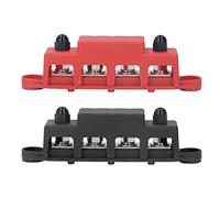 Bus Bar Power Distribution Block 2PCS 4 Terminal M8 Studs DC 48V 250A Power Block for RV Automobile Boat, Red+Black Junction Block with Cover