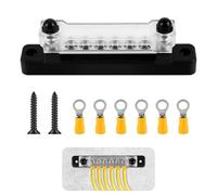 Bus Bar,Terminal Block,12V-48V Single-Row Covered Power Ground Distribution Block,150a Common Busbar Power Terminal Blocks with 2 M6 Studs 6 M4 Screws Terminals for Car Boat Marine Caravan Rv (Black)
