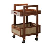 Bus Design Bamboo Side Table Coffee Table Bedside Table with Removable Tray Top,Silent Wheels,Multi-Tier Storage Organizer for Living Room Bedroom Office 30 * 30 * 57.2cm