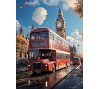 Bus Diamond Art, DIY 5D Big Ben Diamond Painting Kit 30x40cm, Round Full Drill Diamond Dots Crystal Art Kits for Beginners, Cross Stitch Kits Gem Art Paintings Crafts for Adults, Room Decor Gifts