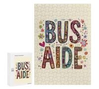 Bus Driver Aide Back to School Funny Wooden Jigsaw Puzzle with Storage Box Adult Puzzles Letter on Back Gift for Family Game