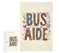 Bus Driver Aide Back to School Funny Wooden Jigsaw Puzzle with Storage Box Adult Puzzles Letter on Back Gift for Family Game