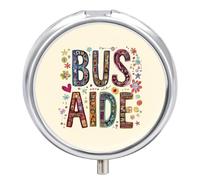 Bus Driver Aide Back to School Small Pill Organizer with 3 Compartments Travel Medicine Case Portable Round Vitamin Storage Box