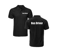 Bus Driver Olympic Polo Shirt, Left Chest and Back Printed Office/School Bus Drivers Uniform Workwear Unisex Adults Polo Top (Black, S, s)