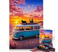 Bus on The Beach Adult Jigsaw1000 Pieces Thought Challenge Slow Leisure Cut Precisely Thoughtful Gift (38x52cm)