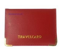 BUS PASS / LEATHER TRAVEL CARD HOLDER-RED COLOUR - by velson