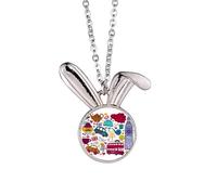 Bus Tower UK England Big Ben Landmark Rabbit Necklace Pendant Bunny Animal Jewelry Gift