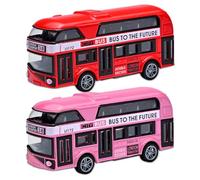 Bus Toy Double Decker Bus City Tourist Diecast , Scale Pull-Back Model City Car Toy for Kids Alloy Diecast Toy Vehicles Metal Die Cast Free Wheeling Action Model Birthday Gifts for Kids (Red+Pink)