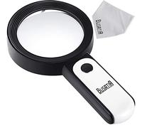 BUSATIA Magnifying Glass 30X, 18LED Handheld Large Magnifying Glass with light, 100mm/4in Glass Magnifier with 3 Modes, Illuminated Magnifying Glass for Reading, Hobbies (White + Black)