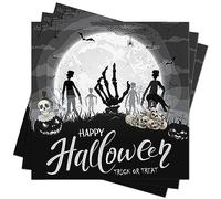 BUSCANDO 40pcs Halloween Napkins - Black Disposable with Skeleton Design - 33x33cm