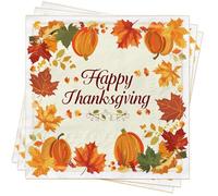 BUSCANDO 40Pcs Thanksgiving Paper Napkins Autumn Table Decorations 33x33cm Fall Paper Cocktail Napkins with Leaves Pumpkin Harvest Party Supplies