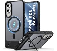 BUSCBEAR Magnetic for Samsung Galaxy S25 Edge Case,[Fits for Magsafe][Anti-Slip Edge][Matte Translucent][2 Stand Ways] with Invisible Stand Shockproof Phone Case for Galaxy S25 Edge 6.7'' Black