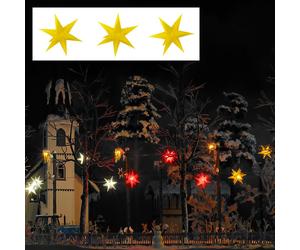 Busch 5415 - 1/87 / H0 Three Yellow Glowing Christmas Stars - New