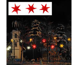 Busch 5416 - 1/87 / H0 Three Red Glowing Christmas Stars - New