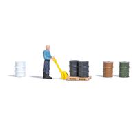 Busch 7809 A-Set: Pallet truck with figure, H0