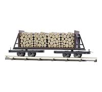 Busch Feldbahn 12247 H0f Field Railway Bogie Flat Car with End Wall and Wood Loading