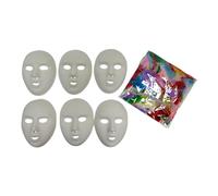 BUSDUGA 4392 Set of 6 Theatre Masks for Painting and Design, 20 x 15 cm, Masks for Customising, Children's Birthday Party, Halloween, Fancy Dress (with Feathers)