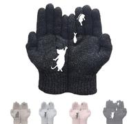Busgiuar Idearock Cat Fan Cotton Gloves,Cat Bird Print Gloves,Winter Mitten Thermal Knitted Full Fingers Gloves (Black)