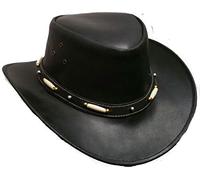 Bush Hat Black Leather Cowboy Western Aussie Style Australian Style Rain Proof (S, Black)