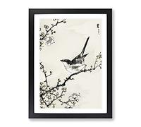 Bush Warbler & White Plum Tree By Numata Kashu Asian Japanese Framed Wall Art Print, Ready to Hang Picture for Living Room Bedroom Home Office Décor, Black A4 (34 x 25 cm)