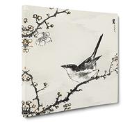 Bush warbler & White Plum Tree by Numata Kashu Canvas Print | Gallery Wrapped 30mm Frame Wall Art | 14x14 inches | Ready to Hang | Asian Landscape Picture | Living Room Bedroom Lounge Office
