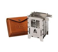 BUSHBOX LF Titanium Premium Set Outdoor Cooker Hobo Stove Camping Wood Gas Spirit Foldable Compact with Accessories Titanium Universal Grate LF Leather Case