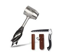 Bushcraft Gear Hand Auger Drill,Survival Tools with Folding Saw Making Wooden Rocket Stoves, 1”Dia Drill Peg and Manual Hole Maker Settlers Wrench for Camping Shelter Building