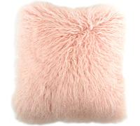 BUSHGA Mongolian Long Curly Wool Sheepskin Cushion/Pillow & Cushion Inner - 40cm x 40cm - Pink