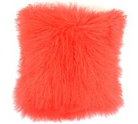 BUSHGA Mongolian Long Curly Wool Sheepskin Cushion/Pillow & Cushion Inner - 40cm x 40cm - Red
