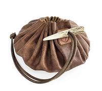 Bushlore Large Leather Possible Tan Brown Drawstring Strap Bag Foraging Tinder Dump Camping Survival Men Pouch For Bushcraft LARP Made In Great Britain