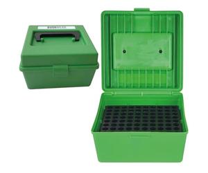 BushWear Deluxe 100 Round Ammo Box - Heavy-Duty Plastic Ammunition Storage for .220 Swift, .22-250 Rem, .224 Wby & Similar Calibres | Secure Flip-Top Bullet Case