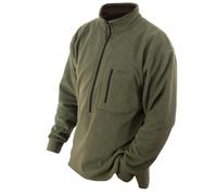 Bushwear Fleece Shirt Green Men Pullover with Zipper Chest Pocket Lightweight Top Bodywarmer for Outdoor Outwear Hunting Hiking and Winter Exploration - Featuring Fitted Cuffs and Extra Long Tail