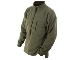 BushWear Fleece Shirt Green Men Pullover with Zipper Chest Pocket Lightweight Top Bodywarmer for Outdoor Outwear Hunting Hiking and Winter Exploration - Featuring Fitted Cuffs and Extra Long Tail