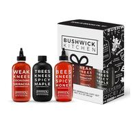 Bushwick Kitchen Spicy Sampler Gift Box, Set Includes our Gochujang Sriracha, Spicy Maple Syrup, and Spicy Honey Hot Sauces, 5 Recipes, Chile Pepper Dish Towel, and Bushwick Kitchen Gift Box