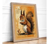 Bushy Tail, Bright Eye Vintage Framed Wall Art Print A1 (84.1×59.4cm) Oak, Wall Decor for Living Room, Bedroom, Office & Home, Ready to Hang, Art Gift
