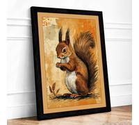 Bushy Tail, Bright Eye Vintage Framed Wall Art Print A3 (42×29.7cm) Black, Wall Decor for Living Room, Bedroom, Office & Home, Ready to Hang, Art Gift