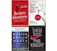 Business Adventures, Bad Blood, Billion Dollar Whale, Shoe Dog 4 Books Collection Set