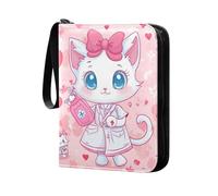 business card binder card holder with double sided removable sleeves collectors for 400+cards Cartoon Cute White Nurse Cat