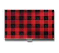 Business Card Holder,business Card Organizer, with Red Black Buffalo Check Plaid Printed Pocket Card Holders for Men Or Women,Metal Slim Name Card Holder,RFID Blocking Business Card Holder Case