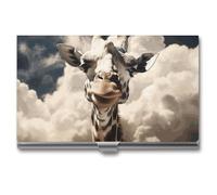 Business Card Holder for Men Women Giraffe in The Clouds Business Card Case Pocket Card Holders Name Card Holder Slim Metal Business Card Organizer Business Card Carrier, silver, 3.7x2.2x0.3 Inches