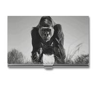Business Card Holder Gorilla in The Grass Business Card Case Slim Pocket Card Holders Name Card Holder Metal Business Card Organizer Business Card Carrier for Men Women, silver, 3.7x2.2x0.3 Inches