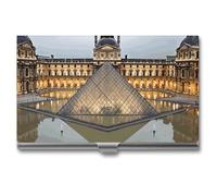 Business Card Holder Louvre Museum In Paris Business Card Case Slim Pocket Card Holders Name Card Holder Metal Business Card Organizer Business Card Carrier for Men Women, silver, 3.7x2.2x0.3 Inches