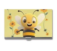 Business Card Holder Metal Business Cards Case Happy Bee Professional Card Organizer Credit Carrier Slim Name Cards Holder ID Case for Men Or Women