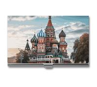 Business Card Holder Metal Slim Business Card Case St Basil Cathedral Red Square In Moscow Professional Cards Organizer Pocket Name Cards Case Credit Holder Wallet for Men Women Buckle Style Shut